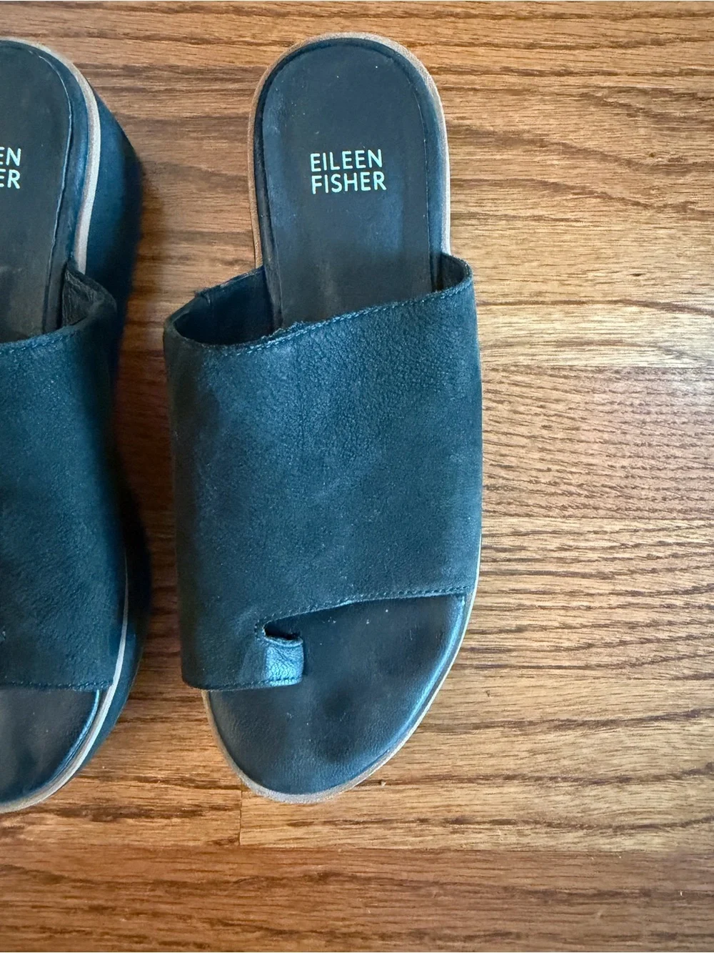 Eileen Fisher Black Tumbled Nubuck Slide Sandals 6.5